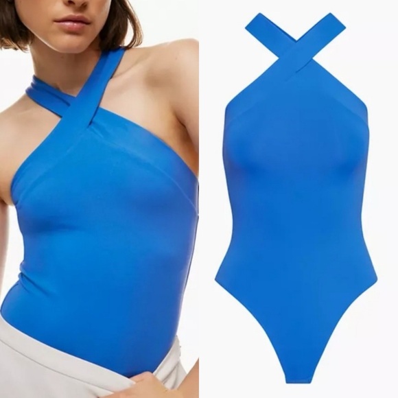 Aritzia Tops - Aritzia Babaton Blue Criss Cross Contour Bodysuit